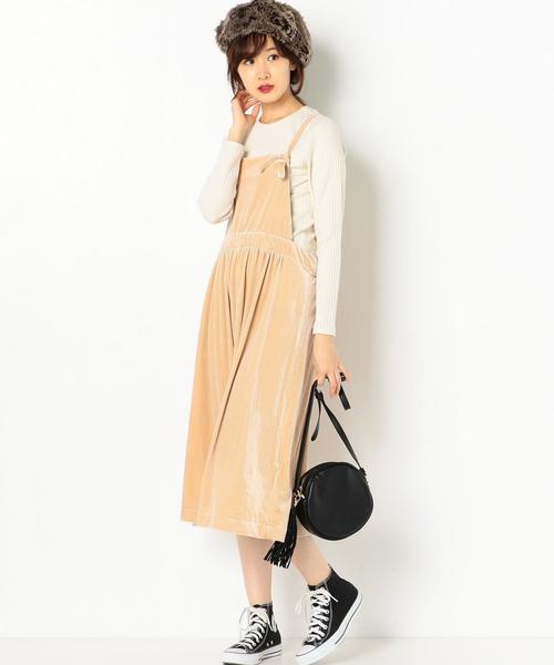 Another Edition(アナザーエディション)の「ベロアジャンパースカート/AEMFC ベロア JUMPER SK◆(ジャンパースカート・レディース・ブラック/ライトピンク・FREE)」の2枚目の写真