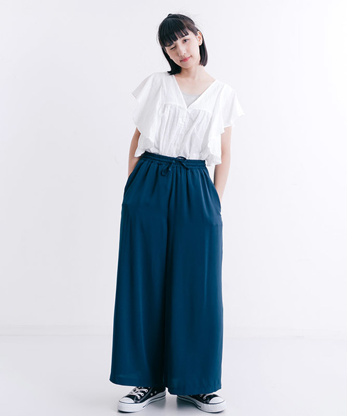 MERLOT（メルロー）の「裾スリットウエストギャザーワイドパンツ4921（その他パンツ・レディース・ブラック/グレー/ブルー/ブル－グレ－/ブルーグリーン/キャメル・FREE）」の12枚目の写真