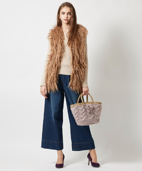 titivate（ティティベイト）の「ｹｰﾌﾞﾙ編みﾆｯﾄｶｺﾞﾊﾞｯｸﾞ（かごバッグ・レディース・ブラック/グレー/ブラウン/ベージュ/ピンク・FREE）」の10枚目の写真