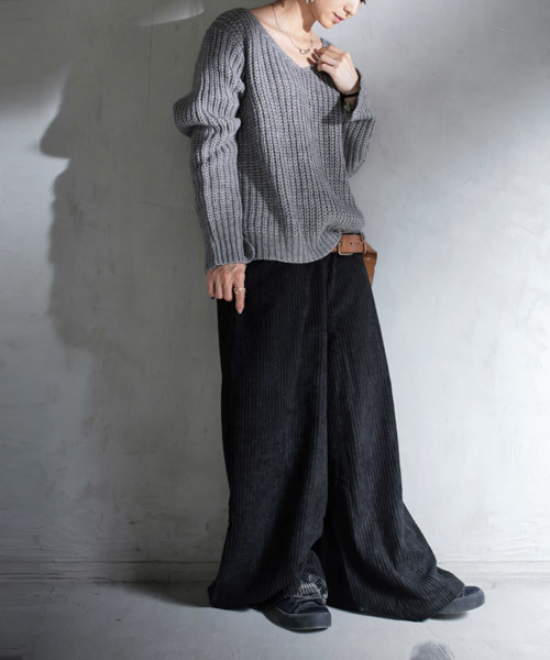 antiqua（アンティカ）の「コーデュロイワイドパンツ（その他パンツ・レディース・ブラック/カーキ/キャメル・FREE）」の4枚目の写真