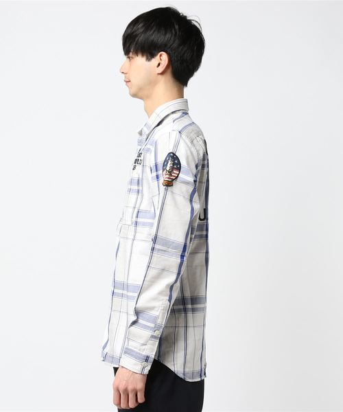 AVIREX(アヴィレックス)の「AVIREX/アヴィレックス/ L/S EMBROIDERED CHECK SHIRT/ 長袖 刺繍 チェックシャツ(シャツ/ブラウス・メンズ・ホワイト/オレンジ/カーキ・LARGE/MEDIUM/X-LARGE/XX-LARGE)」の5枚目の写真