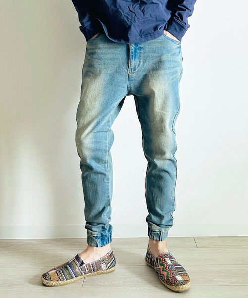 BEATJIVE（ビートジャイブ）の「ストレッチデニムジョガーパンツ デニム or コーデュロイ イージーパンツ スリム スキニーパンツ ヴィンテージ加工 メンズ（デニムパンツ・メンズ・ネイビー/インディゴブルー/ブルー/ブラック/ベージュ/ブルーグリーン/ベージュ系その他/ブラック系その他/ホワイト×ブルー/バーガンディー/ブルー系その他/ブルー系その他2/カーキ/ブラック系その他3/ブラック系その他2・2/4/3/1）」の12枚目の写真