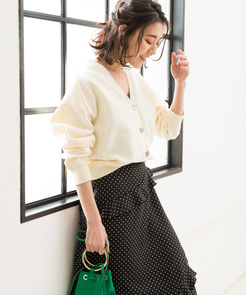 RIVE DROITE（リヴドロワ）の「ローゲージショートニット（ニット/セーター・レディース・グリーン/オフホワイト/キャメル・FREE）」の2枚目の写真