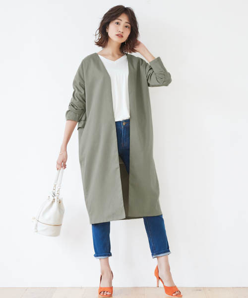 Pierrot（ピエロ）の「バックフリルデザインアウター（ノーカラージャケット・レディース・ダークネイビー/グリーン系その他/ベージュ/ライトカーキ/ライトベージュ・M/L）」の12枚目の写真