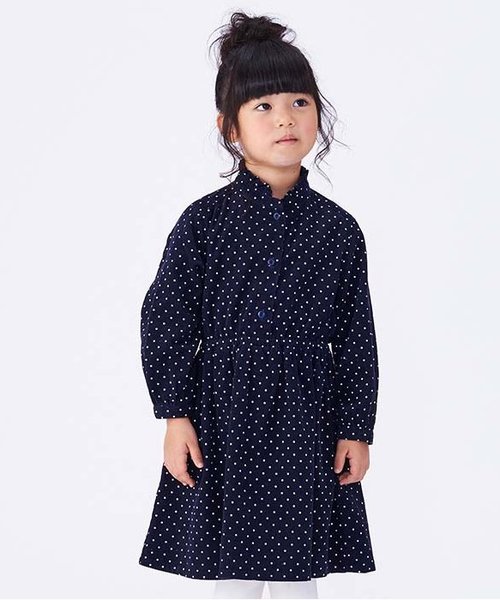 apres les cours（アプレレクール）の「ドットプリントシャツコールワンピース（ワンピース・キッズ・ワインレッド/ネイビー・120/140/90/110/130/80/100）」の2枚目の写真