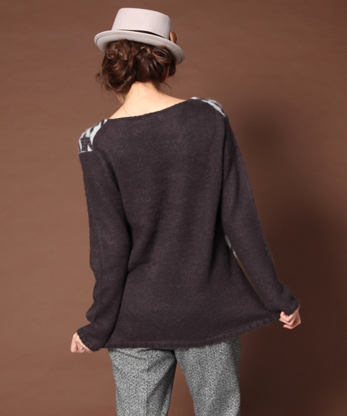 Soareak(ソアリーク)の「チドリガラニットトップス(ニット/セーター・レディース・ダークグレー/ベージュ・MEDIUM)」の5枚目の写真