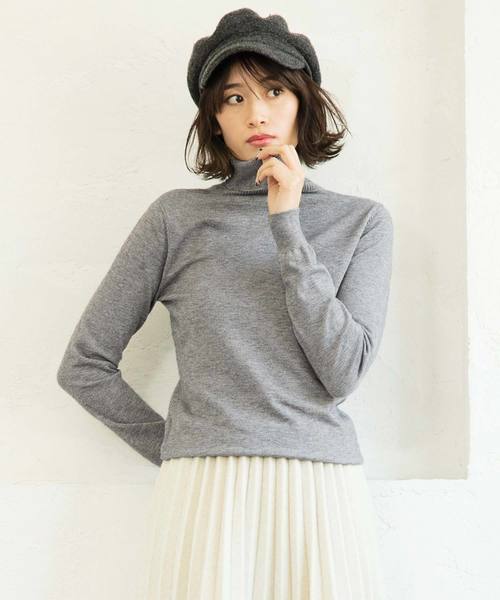 KOBE LETTUCE（コウベレタス）の「[ハイネックorタートルネック]選べる2typeストレッチニットトップス（ニット/セーター・レディース・ブラック/パープル/グレー/アイボリー/ボルドー/マスタード/ホワイト系その他/ブラック系その他/グレー系その他/パープル系その他/イエロー系その他/レッド系その他・FREE）」の7枚目の写真