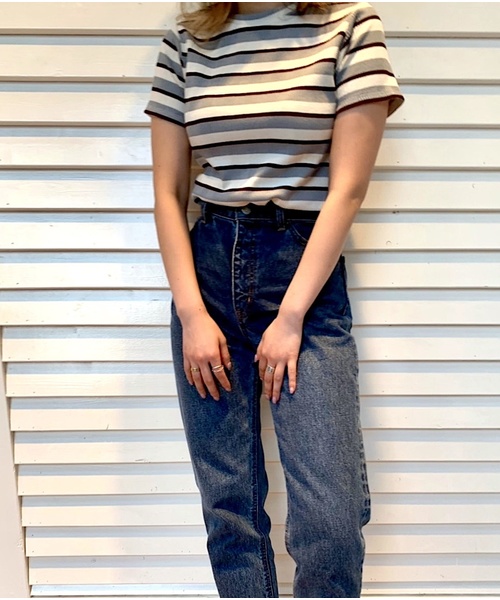 Culture Medium(カルチャーミディアム)の「先染めマルチボーダーリブTOPS(Tシャツ/カットソー・レディース・ベージュ/パープル/ネイビー/サックスブルー・FREE)」の4枚目の写真