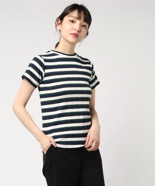 Culture Medium(カルチャーミディアム)の「先染めマルチボーダーリブTOPS(Tシャツ/カットソー・レディース・ベージュ/パープル/ネイビー/サックスブルー・FREE)」の7枚目の写真