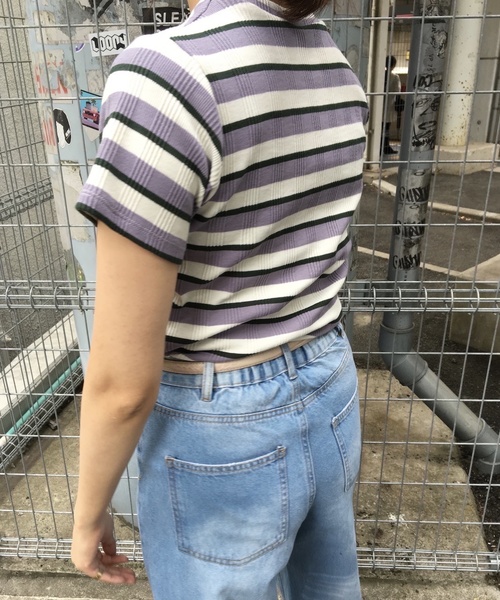Culture Medium(カルチャーミディアム)の「先染めマルチボーダーリブTOPS(Tシャツ/カットソー・レディース・ベージュ/パープル/ネイビー/サックスブルー・FREE)」の13枚目の写真