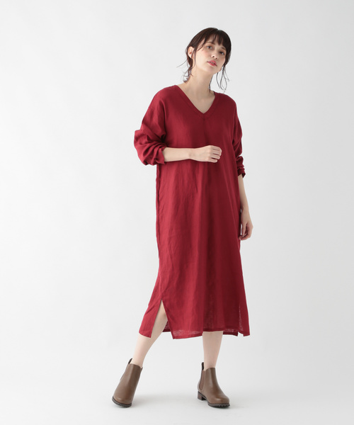 セール リネンダブルvネックワンピース Web限定プラスサイズ ワンピース Studio ワンピース Studio Clip スタディオクリップ のファッション