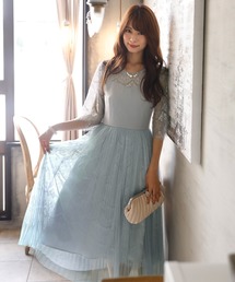 七分袖&ミモレ丈 ワンピースドレスレイヤード 大きいサイズ 結婚式 フォーマル オケージョンドレス お呼ばれ 二次会 成人式