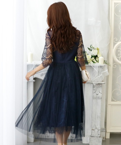 七分袖&ミモレ丈ワンピースドレスレイヤード大きいサイズ結婚式