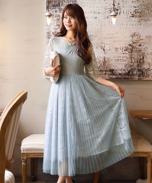 七分袖&ミモレ丈ワンピースドレスレイヤード大きいサイズ結婚式