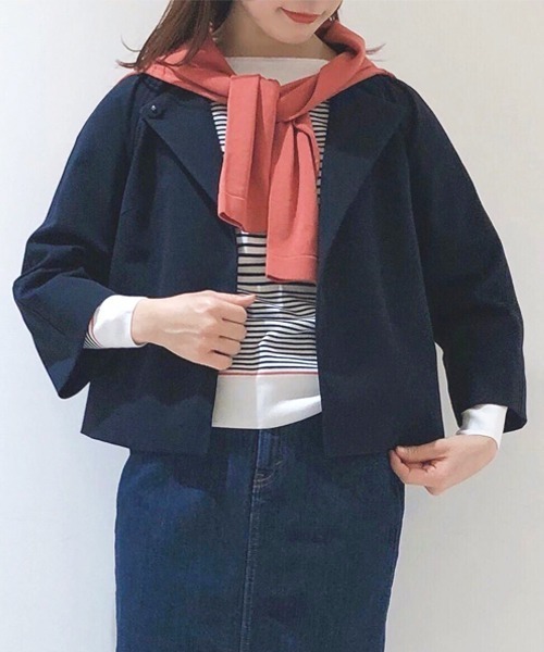 NEWYORKER(ニューヨーカー)の「Jaccessory(ジャクセサリー)/パールニット トッパー風ジャケット(ノーカラージャケット・レディース・ネイビー/ベージュ/ダークグレー・11号/9号)」の1枚目の写真