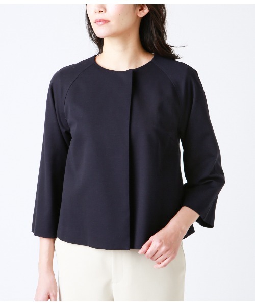 NEWYORKER(ニューヨーカー)の「Jaccessory(ジャクセサリー)/パールニット トッパー風ジャケット(ノーカラージャケット・レディース・ネイビー/ベージュ/ダークグレー・11号/9号)」の11枚目の写真