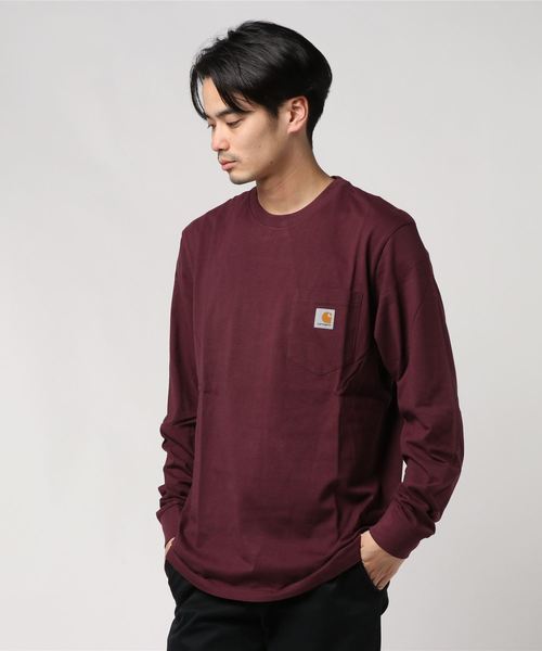 Carhartt WIP(カーハートダブリューアイピー)の「L/S POCKET T-SHIRT(Tシャツ/カットソー・メンズ・カーキ/ダークネイビー/フレッシュイエロー/ブラック/ホワイト/バーガンディー/フューシャピンク/オレンジ/アクア/アッシュ/ピンク・LARGE/MEDIUM/SMALL/XX-LARGE/X-LARGE/X-SMALL)」の2枚目の写真