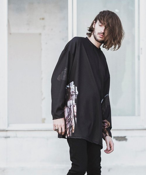 NO ID.(ノーアイディ)の「【NO ID.】Wing Print Long Sleeve T-shirt / ウィング プリント ロング スリーブ Tシャツ(Tシャツ/カットソー・メンズ・ブラック/パープル・ONE SIZE)」の2枚目の写真
