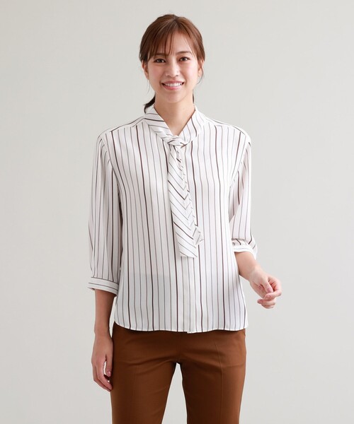 Trans Work トランスワーク のファッション 抗菌消臭 トップス Trans ストライプジョーゼットブラウス シャツ ブラウス シャツ ブラウス ウォッシャブル メーカー公式ショップ衝撃価格 の シャツ ブラウス