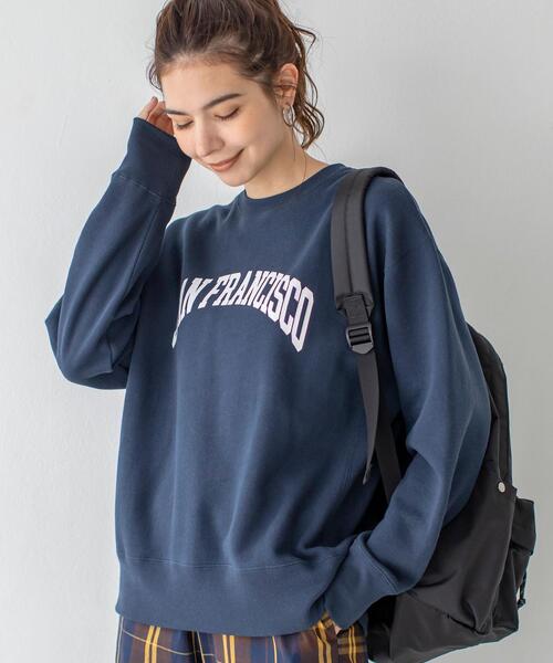 coen（コーエン）の「USAコットンオーガニックコットンミックス裏起毛ロゴプリントスウェット＃（スウェット・レディース・ライトグレー/ネイビー・FREE）」の19枚目の写真