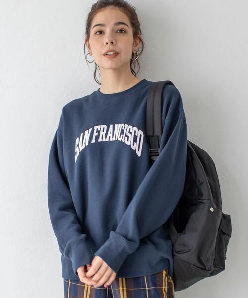 coen（コーエン）の「USAコットンオーガニックコットンミックス裏起毛ロゴプリントスウェット＃（スウェット・レディース・ライトグレー/ネイビー・FREE）」の18枚目の写真