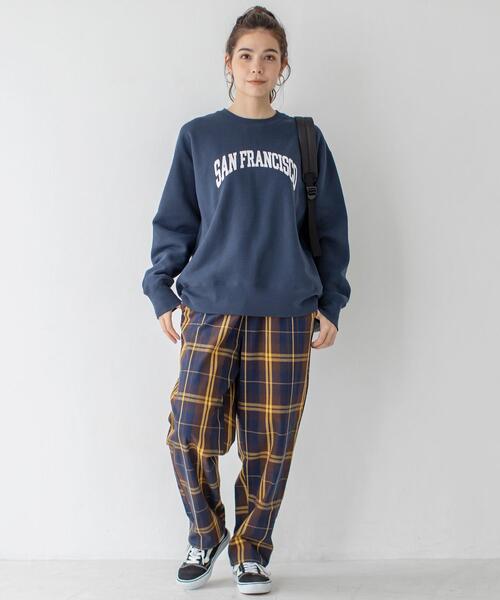 coen（コーエン）の「USAコットンオーガニックコットンミックス裏起毛ロゴプリントスウェット＃（スウェット・レディース・ライトグレー/ネイビー・FREE）」の16枚目の写真