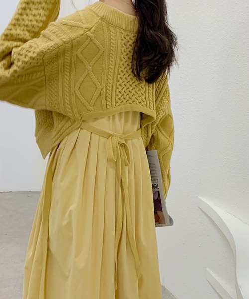 Hugyourskin ダークグレー ケーブルニット キャミワンピース