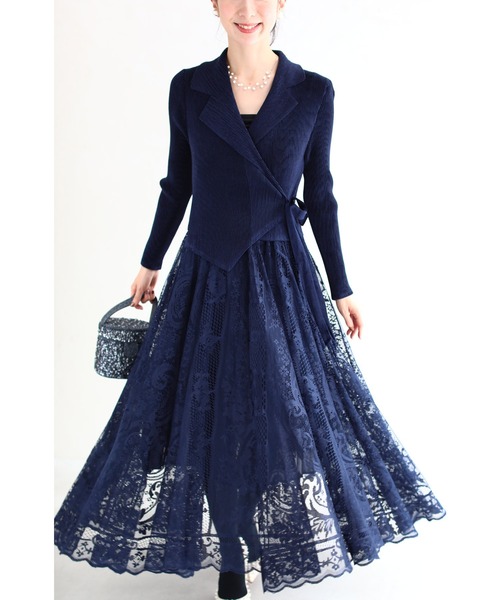 Pave ワンピース Cawaii カワイイ のワンピース 贅沢なたっぷりレースのカシュクールロングワンピース W 贅沢なたっぷりレースのカシュクールロングワンピース ワンピース Cawaii カワイイ のファッション