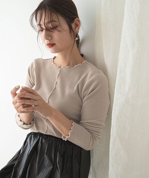 rectangle（レクタングル）の「配色メローリブカットソー（Tシャツ/カットソー・レディース・ブラック/ベージュ/オフホワイト/グリーン・FREE）」の7枚目の写真