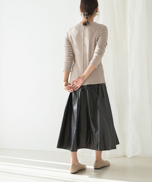 rectangle（レクタングル）の「配色メローリブカットソー（Tシャツ/カットソー・レディース・ブラック/ベージュ/オフホワイト/グリーン・FREE）」の10枚目の写真