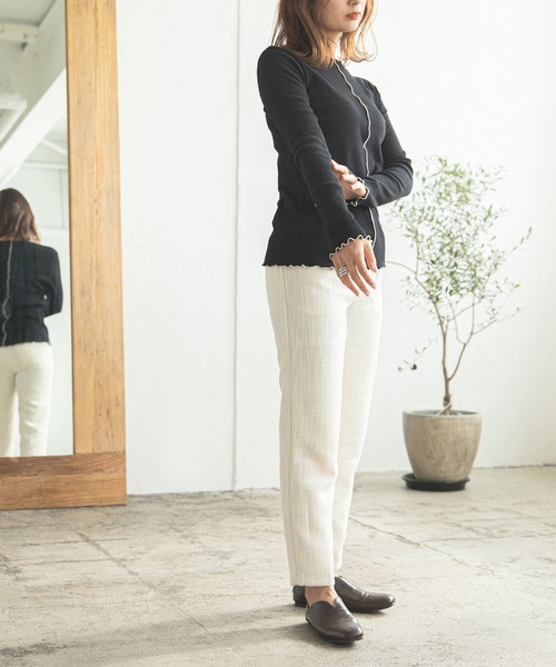 rectangle（レクタングル）の「配色メローリブカットソー（Tシャツ/カットソー・レディース・ブラック/ベージュ/オフホワイト/グリーン・FREE）」の6枚目の写真