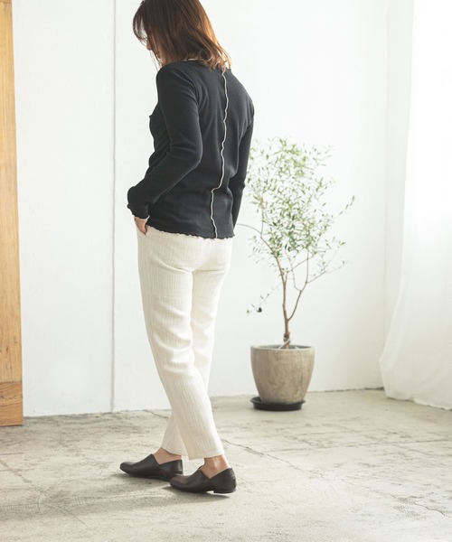 rectangle（レクタングル）の「配色メローリブカットソー（Tシャツ/カットソー・レディース・ブラック/ベージュ/オフホワイト/グリーン・FREE）」の8枚目の写真