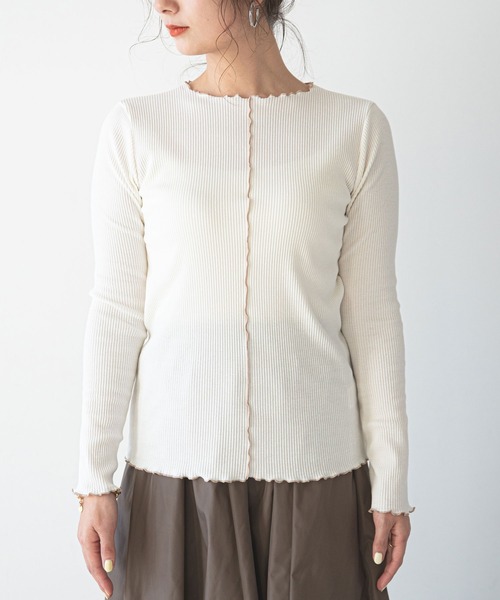 rectangle（レクタングル）の「配色メローリブカットソー（Tシャツ/カットソー・レディース・ブラック/ベージュ/オフホワイト/グリーン・FREE）」の15枚目の写真