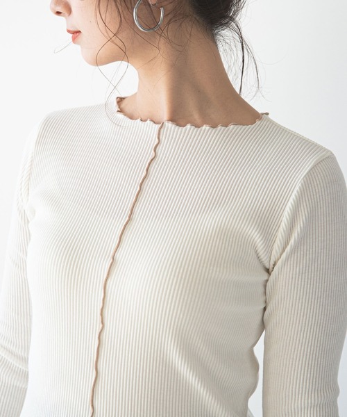 rectangle（レクタングル）の「配色メローリブカットソー（Tシャツ/カットソー・レディース・ブラック/ベージュ/オフホワイト/グリーン・FREE）」の12枚目の写真