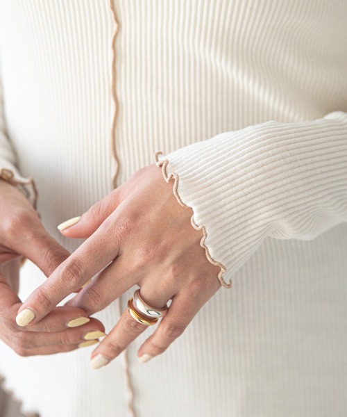 rectangle（レクタングル）の「配色メローリブカットソー（Tシャツ/カットソー・レディース・ブラック/ベージュ/オフホワイト/グリーン・FREE）」の9枚目の写真