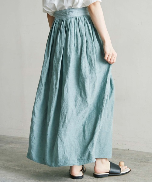 note et silence （ノートエシロンス）の「.●Linen/Cu製品染　ラップギャザースカート（スカート・レディース・サックスブルー/ホワイト/ブラック・FREE）」の6枚目の写真