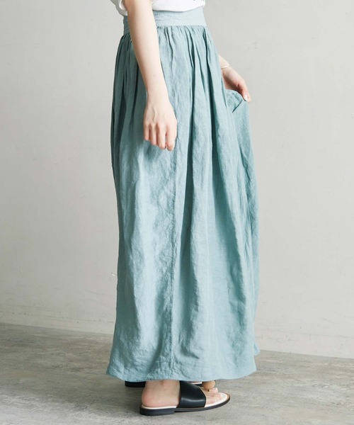 note et silence （ノートエシロンス）の「.●Linen/Cu製品染　ラップギャザースカート（スカート・レディース・サックスブルー/ホワイト/ブラック・FREE）」の7枚目の写真