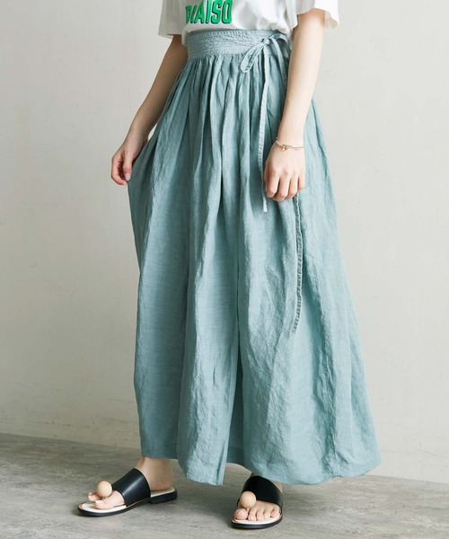 note et silence （ノートエシロンス）の「.●Linen/Cu製品染　ラップギャザースカート（スカート・レディース・サックスブルー/ホワイト/ブラック・FREE）」の8枚目の写真