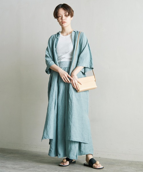 note et silence （ノートエシロンス）の「.●Linen/Cu製品染　ラップギャザースカート（スカート・レディース・サックスブルー/ホワイト/ブラック・FREE）」の9枚目の写真