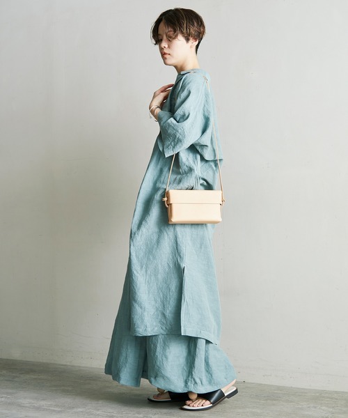 note et silence （ノートエシロンス）の「.●Linen/Cu製品染　ラップギャザースカート（スカート・レディース・サックスブルー/ホワイト/ブラック・FREE）」の11枚目の写真