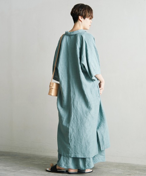 note et silence （ノートエシロンス）の「.●Linen/Cu製品染　ラップギャザースカート（スカート・レディース・サックスブルー/ホワイト/ブラック・FREE）」の13枚目の写真