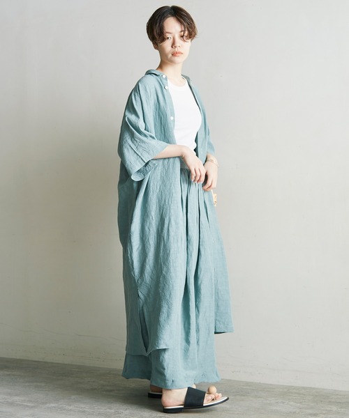 note et silence （ノートエシロンス）の「.●Linen/Cu製品染　ラップギャザースカート（スカート・レディース・サックスブルー/ホワイト/ブラック・FREE）」の14枚目の写真