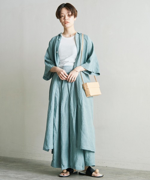 note et silence （ノートエシロンス）の「.●Linen/Cu製品染　ラップギャザースカート（スカート・レディース・サックスブルー/ホワイト/ブラック・FREE）」の15枚目の写真