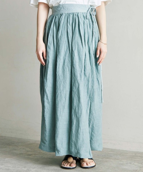 note et silence （ノートエシロンス）の「.●Linen/Cu製品染　ラップギャザースカート（スカート・レディース・サックスブルー/ホワイト/ブラック・FREE）」の16枚目の写真