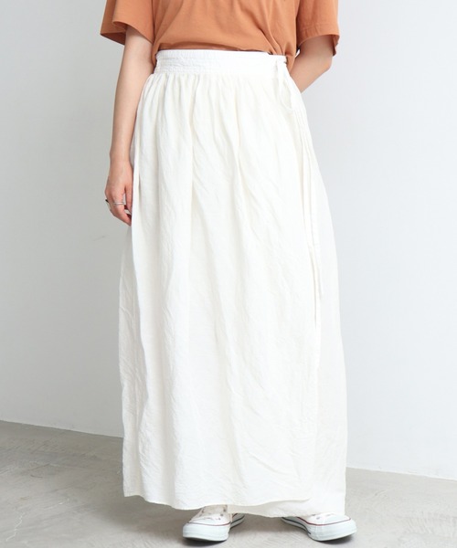 note et silence （ノートエシロンス）の「.●Linen/Cu製品染　ラップギャザースカート（スカート・レディース・サックスブルー/ホワイト/ブラック・FREE）」の18枚目の写真