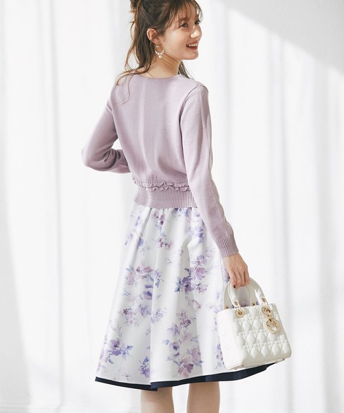 フラワープリント×無地リバーシブルフレアスカート　ブルー tocco closet（トッコ クローゼット）の「フラワープリント×無地
