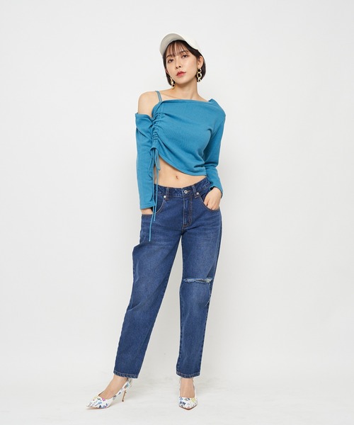 SPIRALGIRL（スパイラルガール）の「ワンショルダードロストニット（ニット/セーター・レディース・ブラック/オフホワイト/ブルー・FREE）」の17枚目の写真