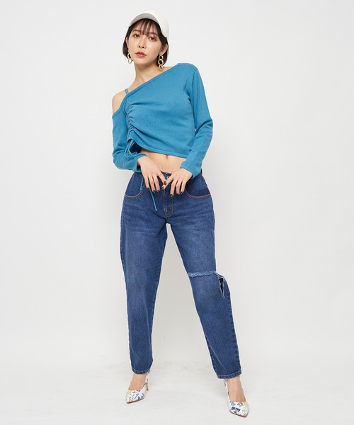 SPIRALGIRL（スパイラルガール）の「ワンショルダードロストニット（ニット/セーター・レディース・ブラック/オフホワイト/ブルー・FREE）」の19枚目の写真