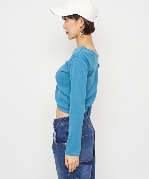 SPIRALGIRL（スパイラルガール）の「ワンショルダードロストニット（ニット/セーター・レディース・ブラック/オフホワイト/ブルー・FREE）」の5枚目の写真