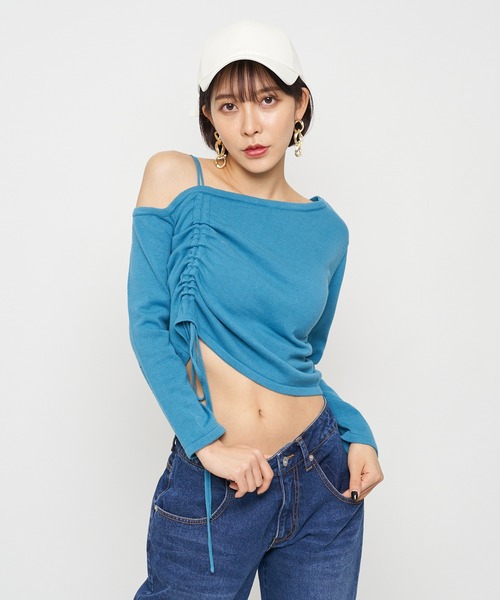 SPIRALGIRL（スパイラルガール）の「ワンショルダードロストニット（ニット/セーター・レディース・ブラック/オフホワイト/ブルー・FREE）」の11枚目の写真